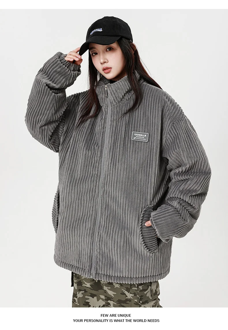 Autumn Winter Corduroy Men's Parkas High-end Design Quality Men's Jacket Handsome Trendy Brand Thick Couple Down Cotton Jacket