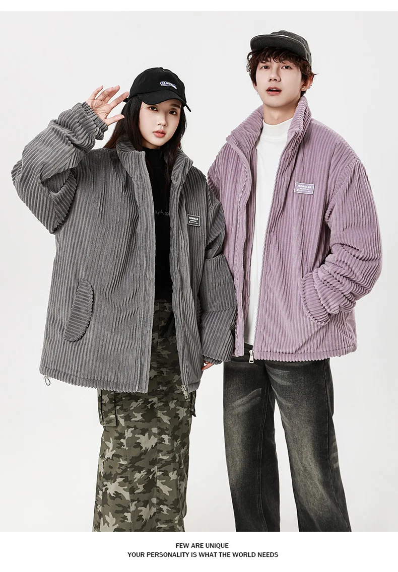 Autumn Winter Corduroy Men's Parkas High-end Design Quality Men's Jacket Handsome Trendy Brand Thick Couple Down Cotton Jacket