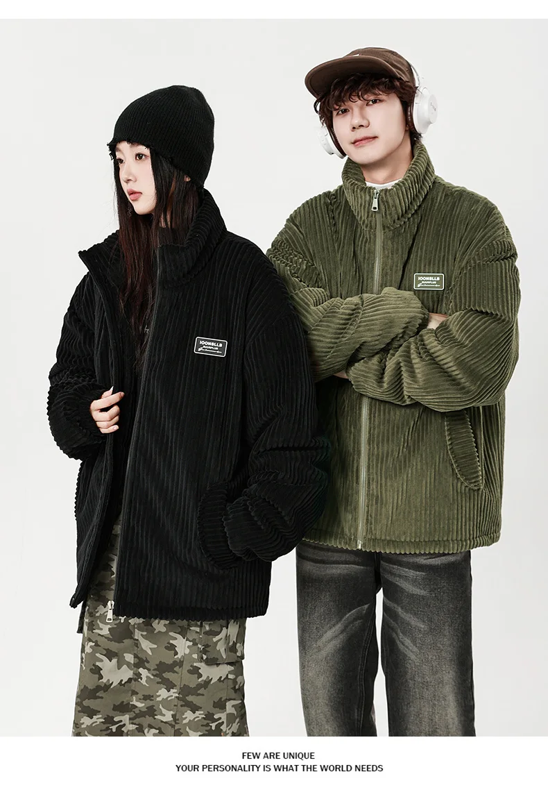 Autumn Winter Corduroy Men's Parkas High-end Design Quality Men's Jacket Handsome Trendy Brand Thick Couple Down Cotton Jacket