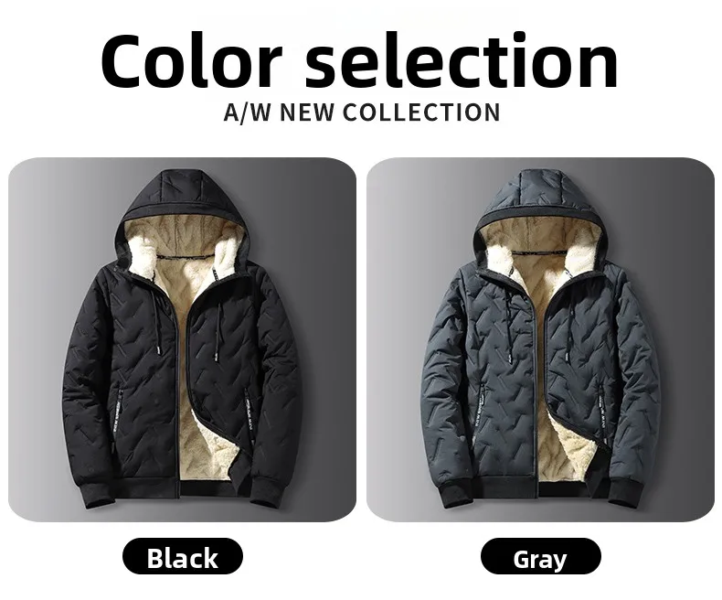 Men's Warm Fleece Lined Hooded Jacket Winter Zipper Pocket Jackets Outdoor Sports Coat Leisure Workwear Clothes Windproof Jacket
