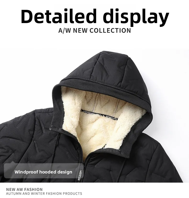 Men's Warm Fleece Lined Hooded Jacket Winter Zipper Pocket Jackets Outdoor Sports Coat Leisure Workwear Clothes Windproof Jacket