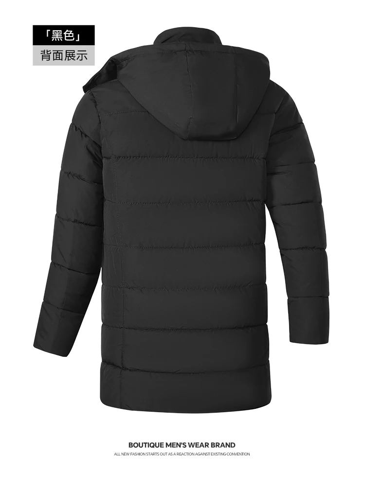 Men's Winter Detachable Hat Warm Fleece Jacket Parkas Casual Hooded Thick Cotton Jacket Medium Long Waterproof Thermal Parka