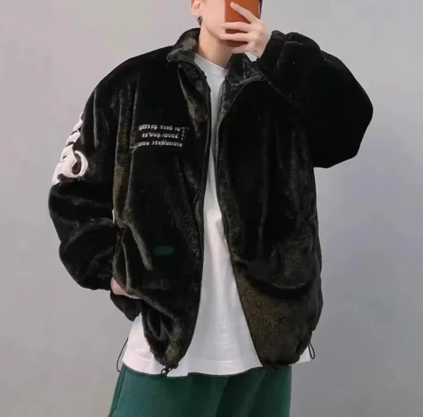 2025 Winter New American Street Letter Embroidered Fleece Fashion Casual Warm Mens Winter Jackets and Coats