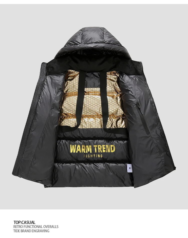 Men's Fashion New Parkas Streetwear Winter Men Parkas Thicken Warm Coat Men's Solid Color Parkas Coat Mens Glossy Black Jackets