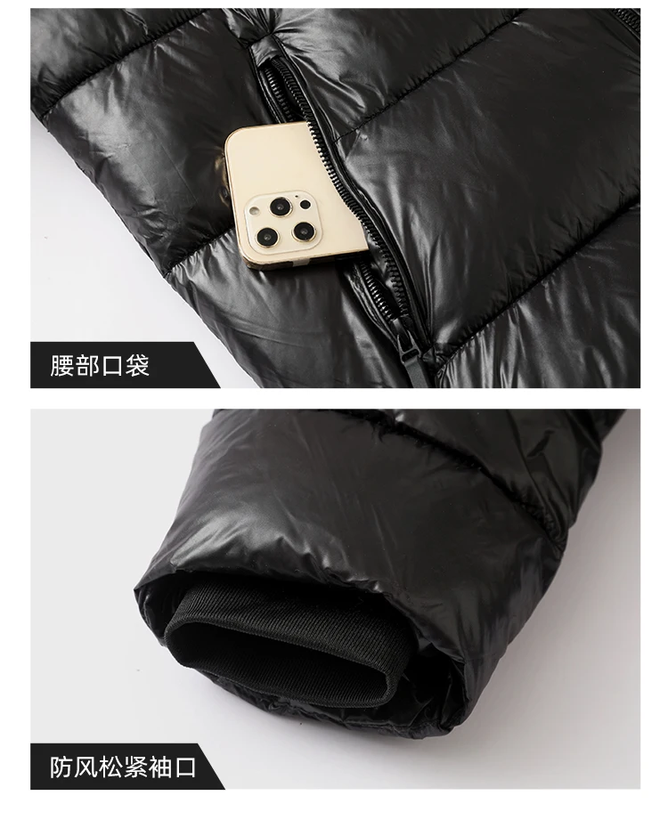 New Glossy Parkas Black Gold Short Cotton Jacket Mens Winter Shiny Parkas Warm Jacket with Hood Casual Quilted Puffer Jackets