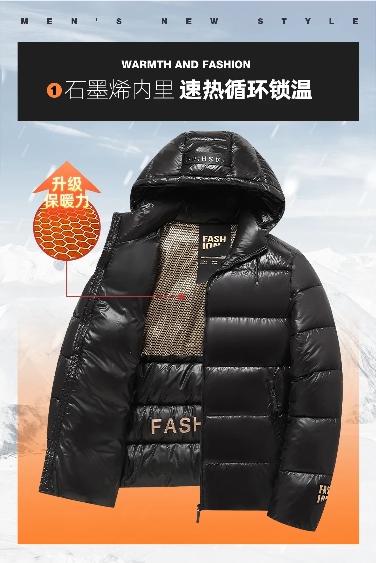 New Glossy Parkas Black Gold Short Cotton Jacket Mens Winter Shiny Parkas Warm Jacket with Hood Casual Quilted Puffer Jackets