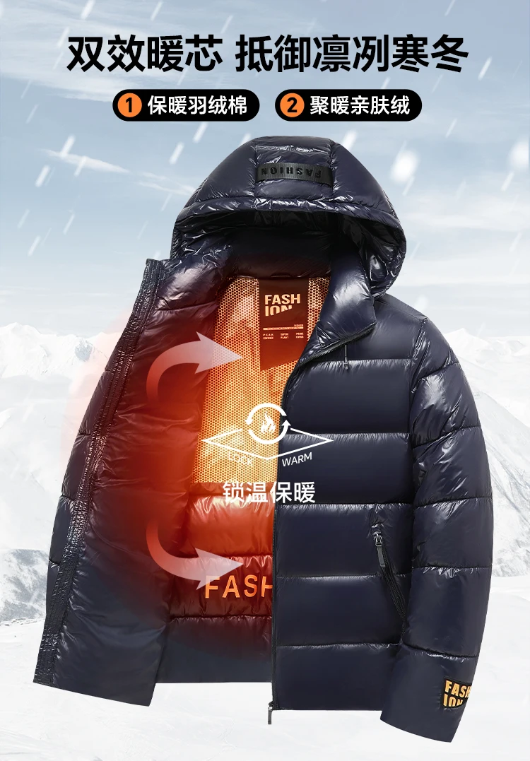 New Glossy Parkas Black Gold Short Cotton Jacket Mens Winter Shiny Parkas Warm Jacket with Hood Casual Quilted Puffer Jackets