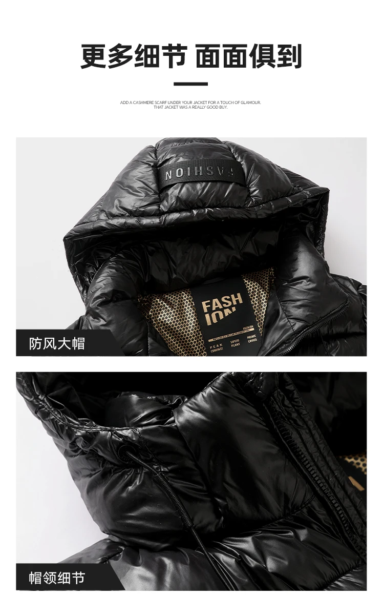 New Glossy Parkas Black Gold Short Cotton Jacket Mens Winter Shiny Parkas Warm Jacket with Hood Casual Quilted Puffer Jackets