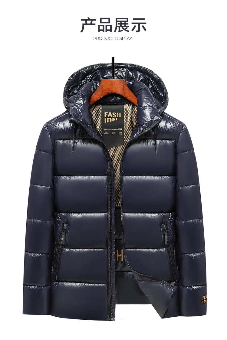 New Glossy Parkas Black Gold Short Cotton Jacket Mens Winter Shiny Parkas Warm Jacket with Hood Casual Quilted Puffer Jackets
