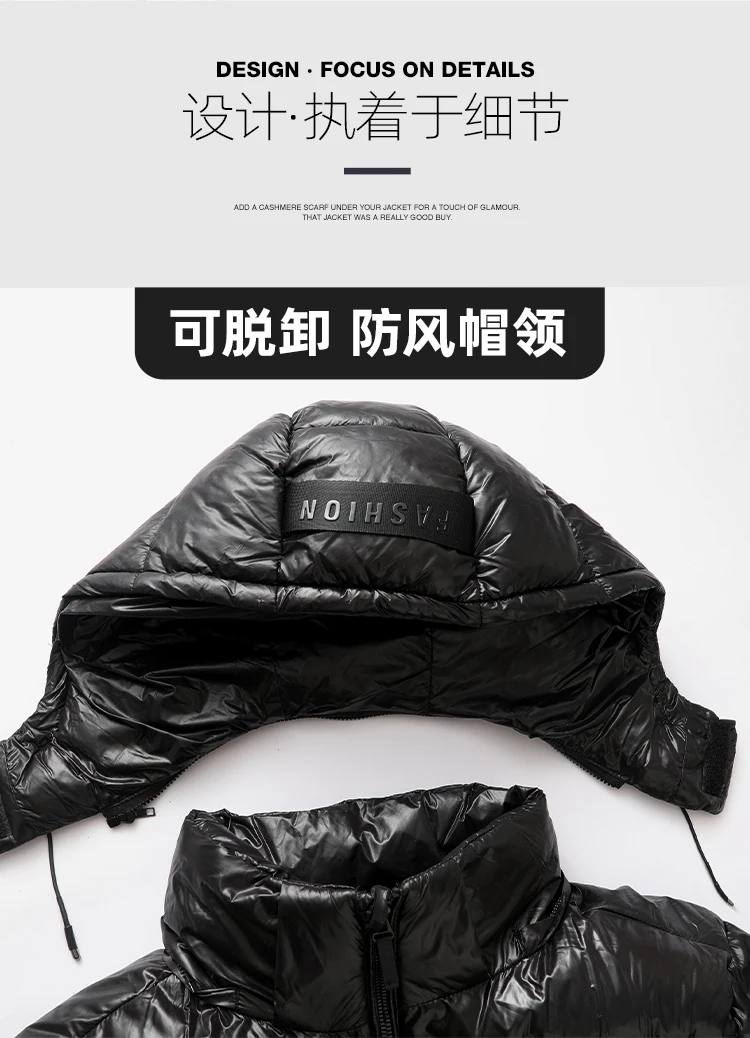 New Glossy Parkas Black Gold Short Cotton Jacket Mens Winter Shiny Parkas Warm Jacket with Hood Casual Quilted Puffer Jackets