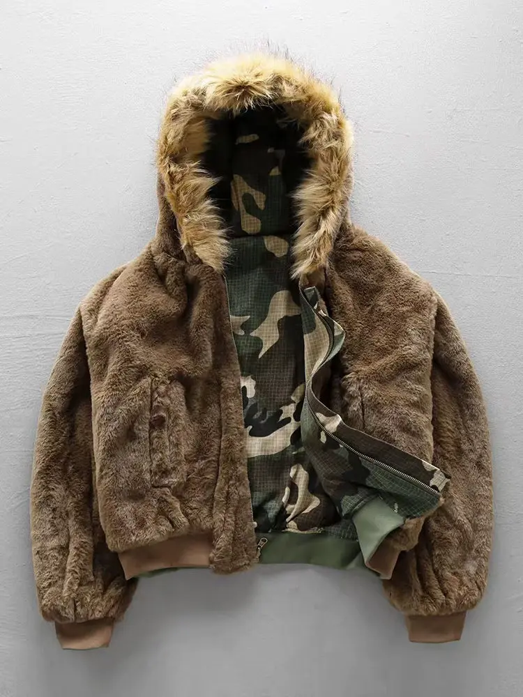 2026 New Men's Winter Camouflage Reversible Jacket Fleece-Lined Hooded Cotton Coat Warm Velvet Inner Thick Parka