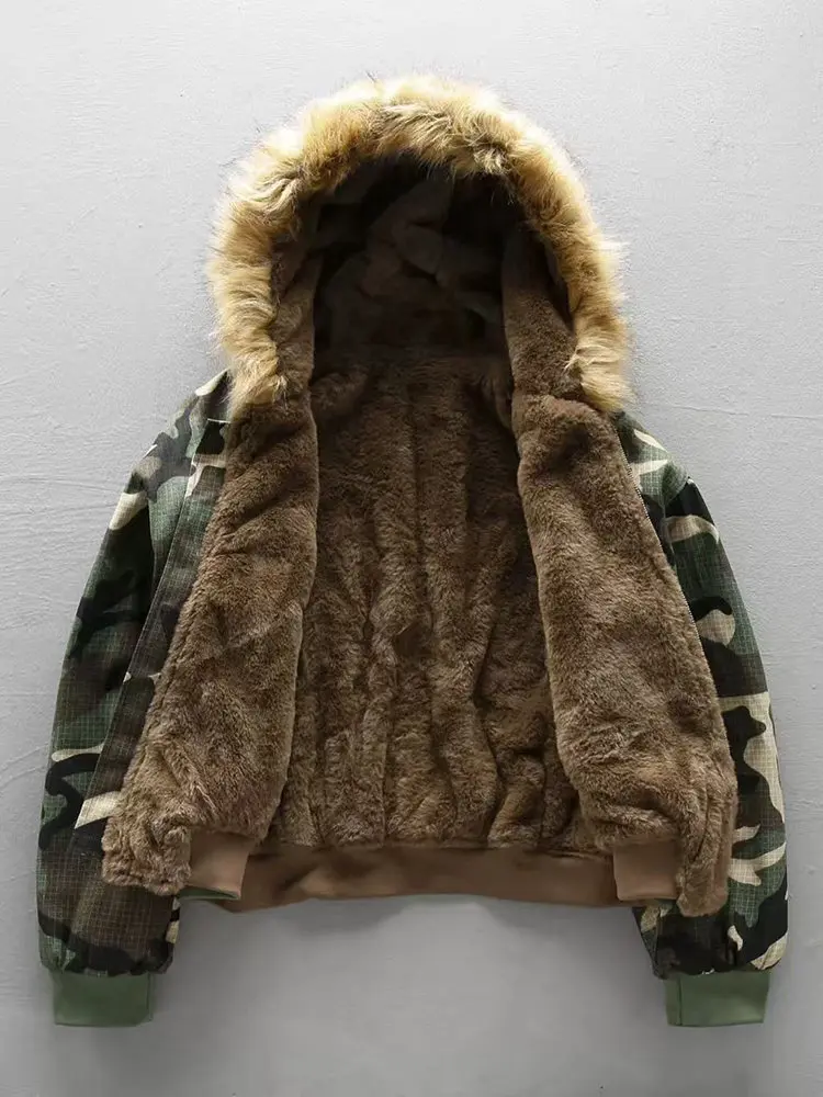 2026 New Men's Winter Camouflage Reversible Jacket Fleece-Lined Hooded Cotton Coat Warm Velvet Inner Thick Parka