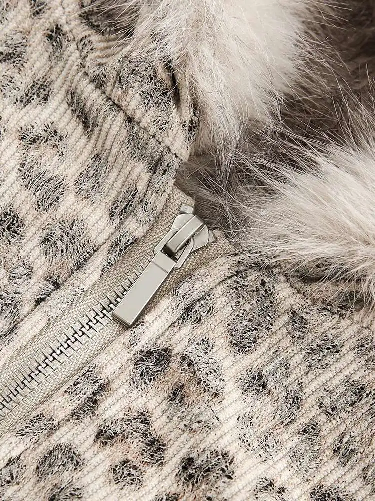 PFHQ Niche Design Men's Fleece Jackets Hooded Leopard Print Fur Thick Padded Coats Thermal Contrast Color Male Clothing CPG2405