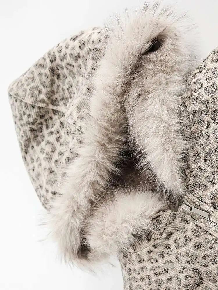 PFHQ Niche Design Men's Fleece Jackets Hooded Leopard Print Fur Thick Padded Coats Thermal Contrast Color Male Clothing CPG2405
