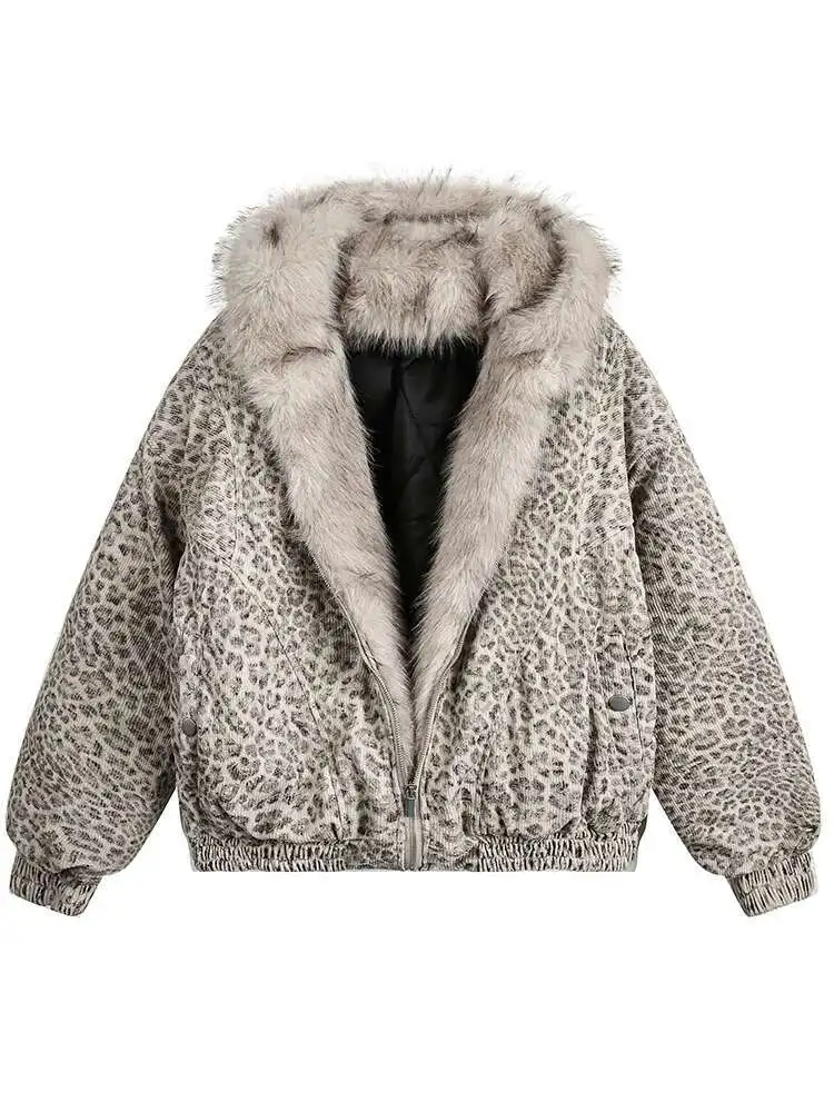 PFHQ Niche Design Men's Fleece Jackets Hooded Leopard Print Fur Thick Padded Coats Thermal Contrast Color Male Clothing CPG2405