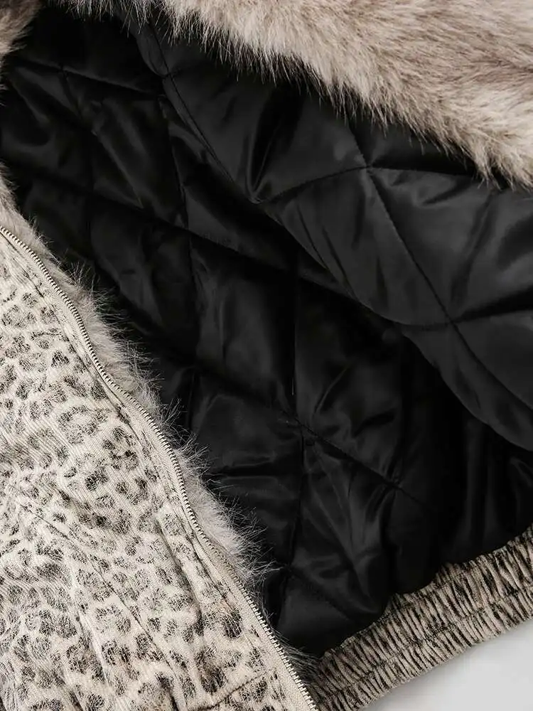 PFHQ Niche Design Men's Fleece Jackets Hooded Leopard Print Fur Thick Padded Coats Thermal Contrast Color Male Clothing CPG2405