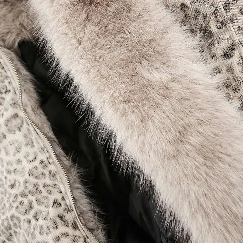 PFHQ Niche Design Men's Fleece Jackets Hooded Leopard Print Fur Thick Padded Coats Thermal Contrast Color Male Clothing CPG2405