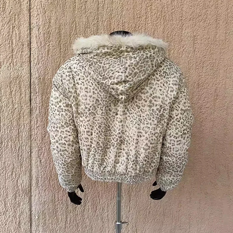 PFHQ Niche Design Men's Fleece Jackets Hooded Leopard Print Fur Thick Padded Coats Thermal Contrast Color Male Clothing CPG2405