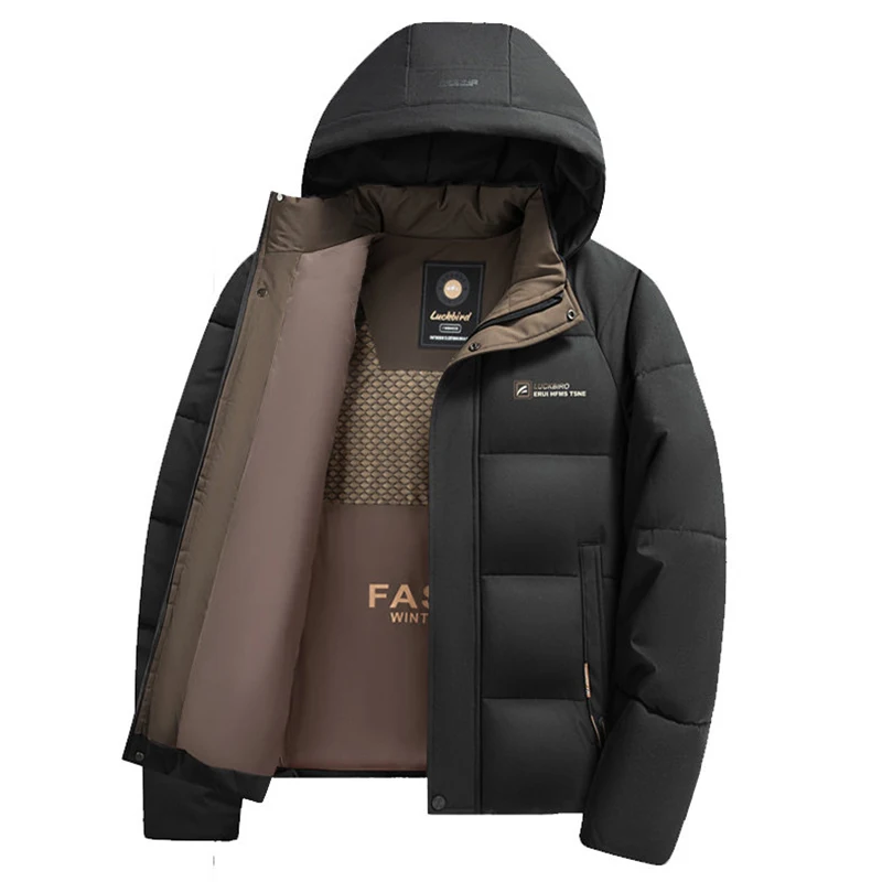 2026 New Winter Parka Men Thicken Casual Coat Slim Fit Outwear Waterproof Warm Solid Color Outdoor Outwear Hooded Coat