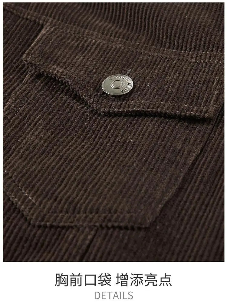 Men's Wear Single Breasted Loose Jacket Men's Corduroy Jacket Coat Winter Casual Plush Jacket Fashion Coat Outfit Winproof Coats