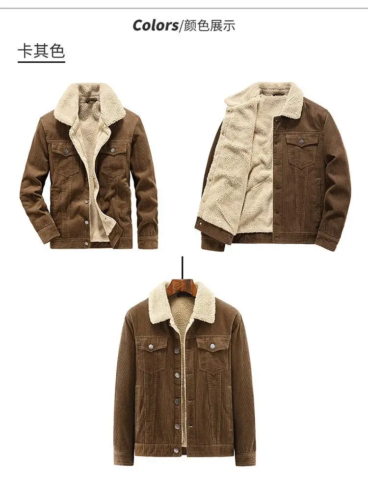 Men's Wear Single Breasted Loose Jacket Men's Corduroy Jacket Coat Winter Casual Plush Jacket Fashion Coat Outfit Winproof Coats
