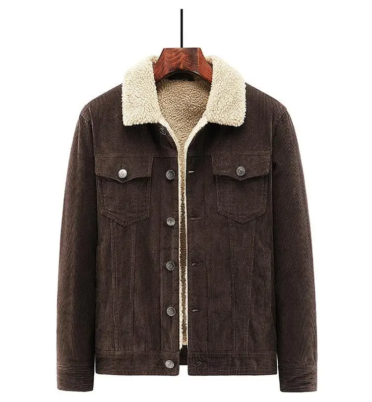 Men's Wear Single Breasted Loose Jacket Men's Corduroy Jacket Coat Winter Casual Plush Jacket Fashion Coat Outfit Winproof Coats