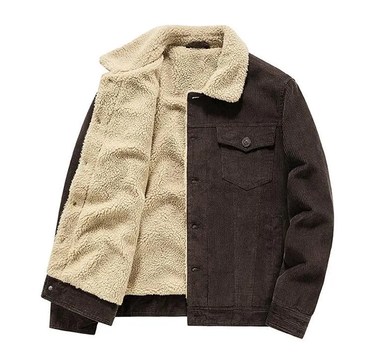 Men's Wear Single Breasted Loose Jacket Men's Corduroy Jacket Coat Winter Casual Plush Jacket Fashion Coat Outfit Winproof Coats
