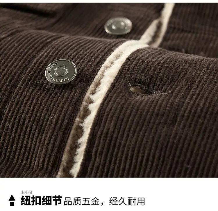 Men's Wear Single Breasted Loose Jacket Men's Corduroy Jacket Coat Winter Casual Plush Jacket Fashion Coat Outfit Winproof Coats
