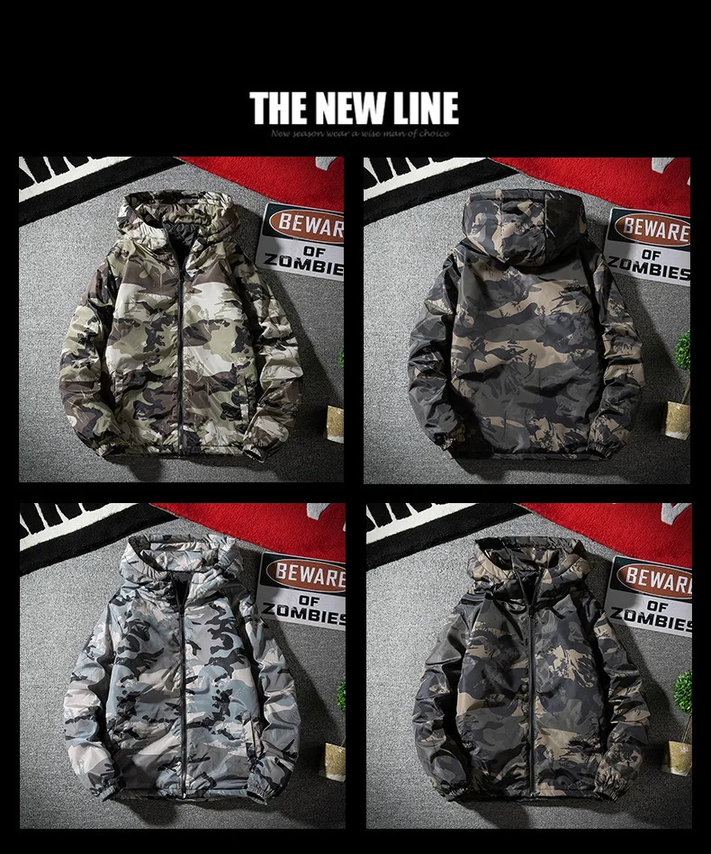 Men's Camouflage Parkas Jacket Autumn Winter Thickened Warm Waterproof Jacket Outdoor Hiking Fishing Hooded Cotton-padded Coats