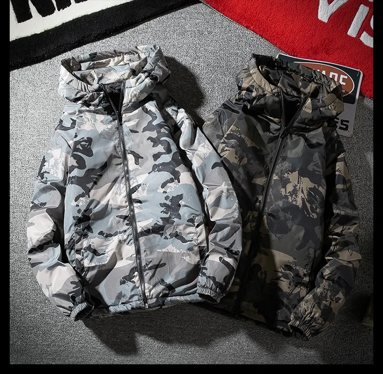 Men's Camouflage Parkas Jacket Autumn Winter Thickened Warm Waterproof Jacket Outdoor Hiking Fishing Hooded Cotton-padded Coats