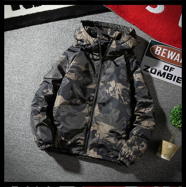 Men's Camouflage Parkas Jacket Autumn Winter Thickened Warm Waterproof Jacket Outdoor Hiking Fishing Hooded Cotton-padded Coats