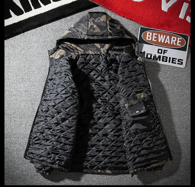 Men's Camouflage Parkas Jacket Autumn Winter Thickened Warm Waterproof Jacket Outdoor Hiking Fishing Hooded Cotton-padded Coats