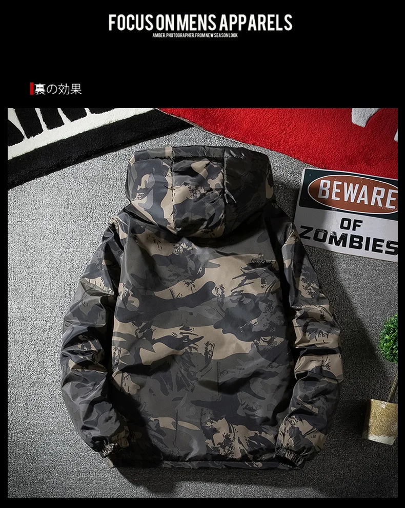 Men's Camouflage Parkas Jacket Autumn Winter Thickened Warm Waterproof Jacket Outdoor Hiking Fishing Hooded Cotton-padded Coats