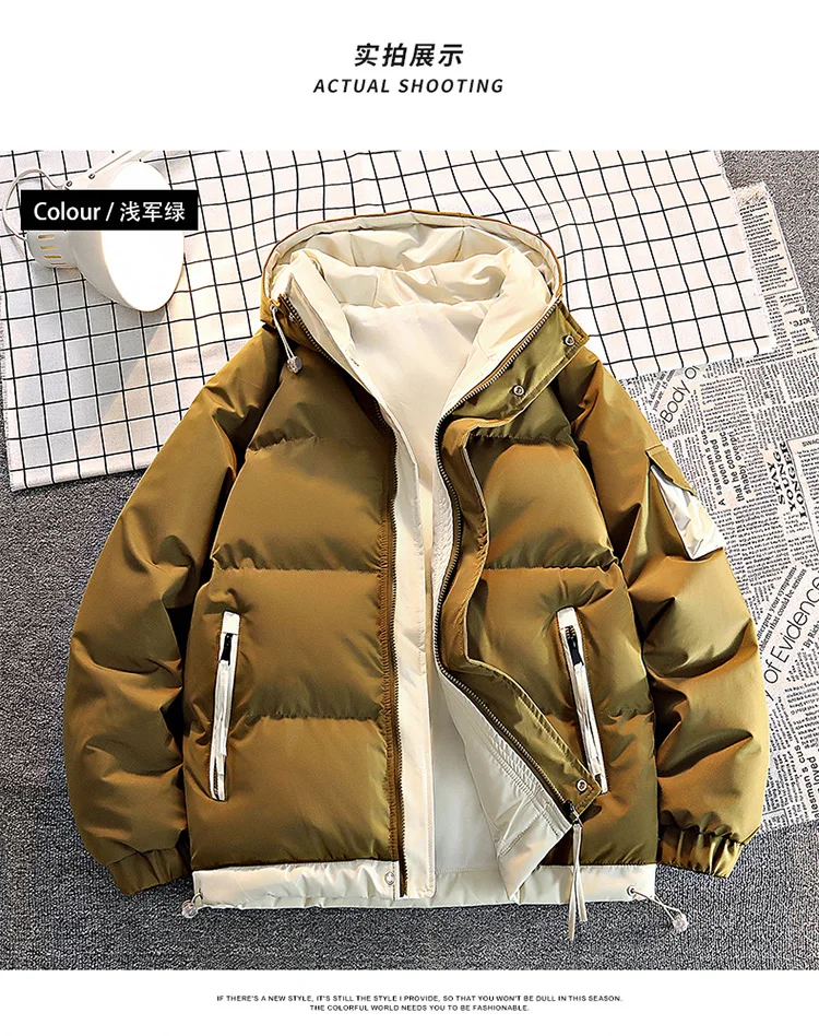 Fashion Men Casual Solid Color Hooded Parkas Male Black Khaki Warm Male Coat Padded Jacket Men Winter Parkas Thick Jacket Coats