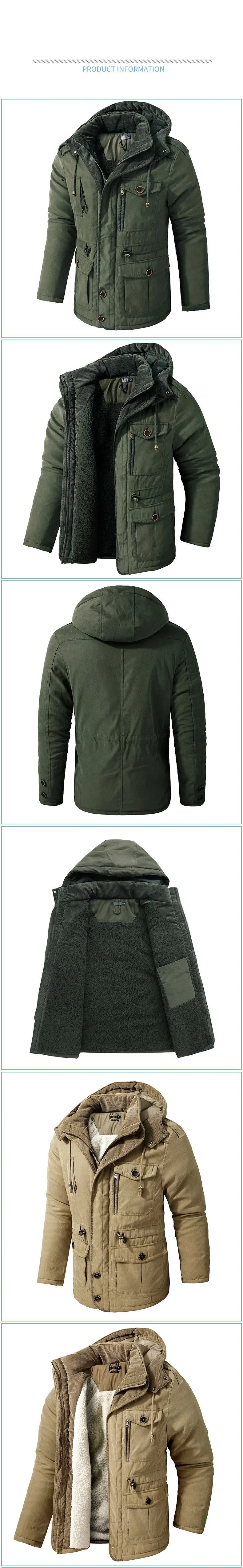 New Men's Thicken Parkas Warm Winter Jacket Cashmere Fleece Coats Military Outdoor Cotton-Padded Male Windbreaker Hooded Outwear