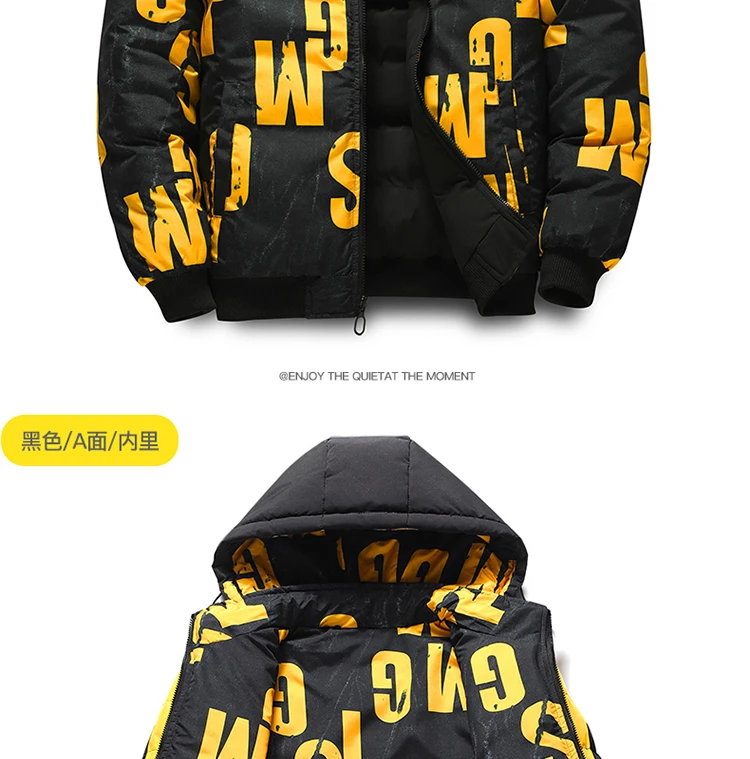 Streetwear Parkas Men Double-Sided Wear Men's Puffer Jacket Outdoor Winter Thickened Down Coat Letter Print Casual Parka Coats