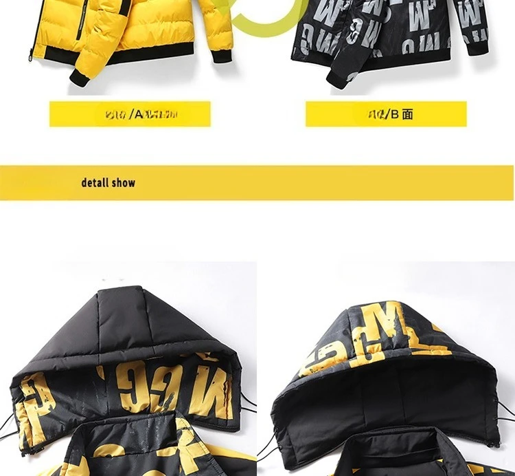 Streetwear Parkas Men Double-Sided Wear Men's Puffer Jacket Outdoor Winter Thickened Down Coat Letter Print Casual Parka Coats