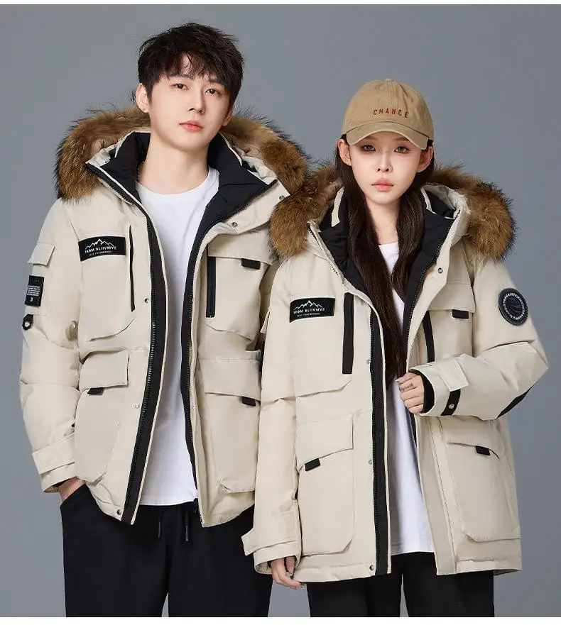2026 Winter Mens Hooded Fur Collar Duck Down Coats High Quality Waterproof Coats Fashion Parkas Male Casual Warm Down Jackets