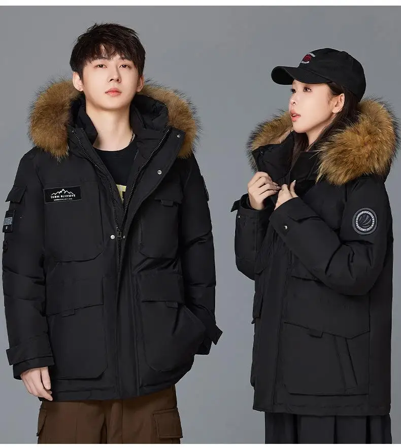 2026 Winter Mens Hooded Fur Collar Duck Down Coats High Quality Waterproof Coats Fashion Parkas Male Casual Warm Down Jackets