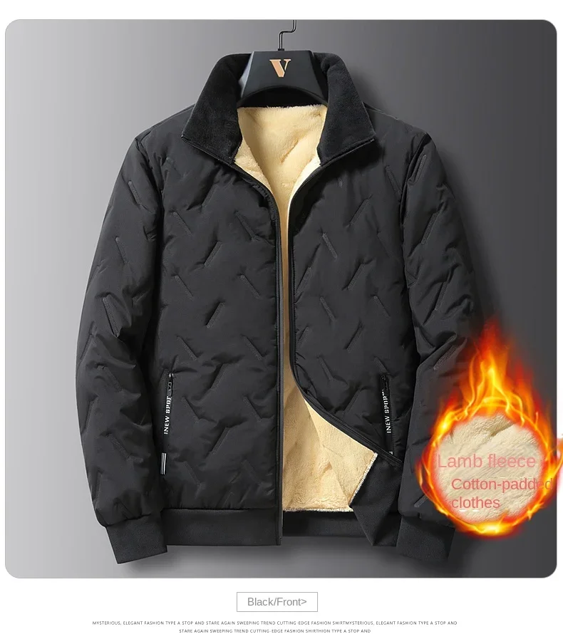 Men's Winter Faux Wool Cotton Coat Thick Cotton Coat Warm and Casual Versatile Loose and Oversized Stand Up Collar Cotton Coat