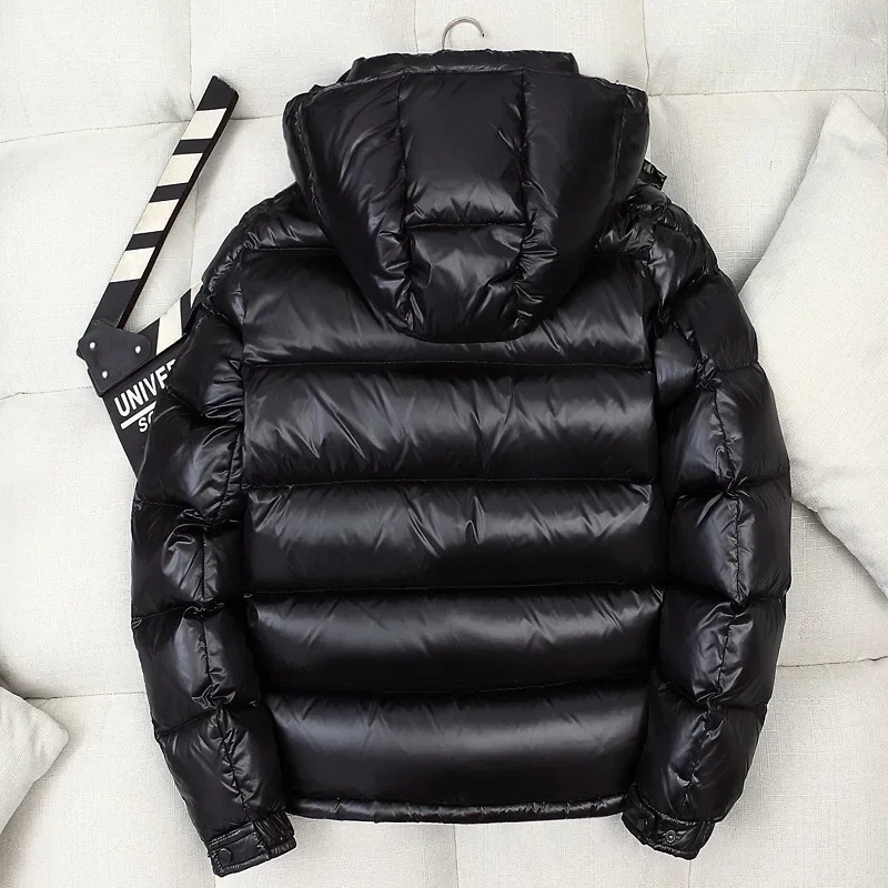 Mens Glossy Parka Casual White Duck Hooded Down Jacket Waterproof Windproof Ski Thick Warm Outwear Men Winter Fashion Shiny Coat