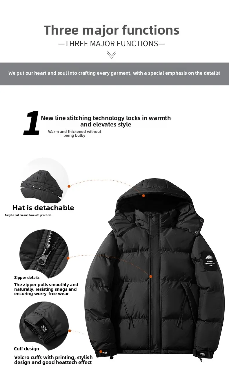 Winter Outdoor Sports Leisure Windproof Breathable Warm Cotton Clothing Comfortable Fashionable Trendy Men's Hooded Jacket