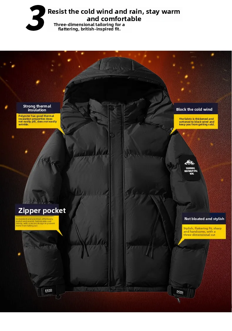 Winter Outdoor Sports Leisure Windproof Breathable Warm Cotton Clothing Comfortable Fashionable Trendy Men's Hooded Jacket
