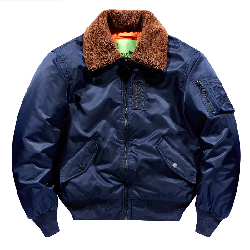 Men's Winter Warm Flight Bomber Parkas With Fur Collar Cotton Padded Thick Thermal Overcoat Pilot Jacket