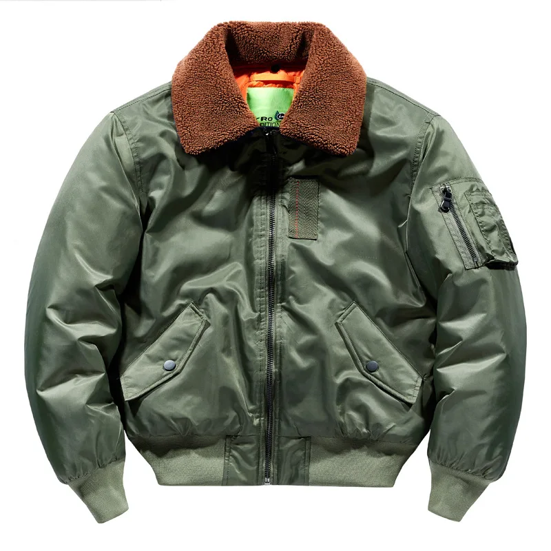 Men's Winter Warm Flight Bomber Parkas With Fur Collar Cotton Padded Thick Thermal Overcoat Pilot Jacket