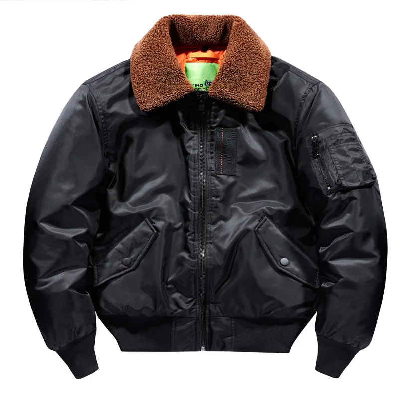 Men's Winter Warm Flight Bomber Parkas With Fur Collar Cotton Padded Thick Thermal Overcoat Pilot Jacket