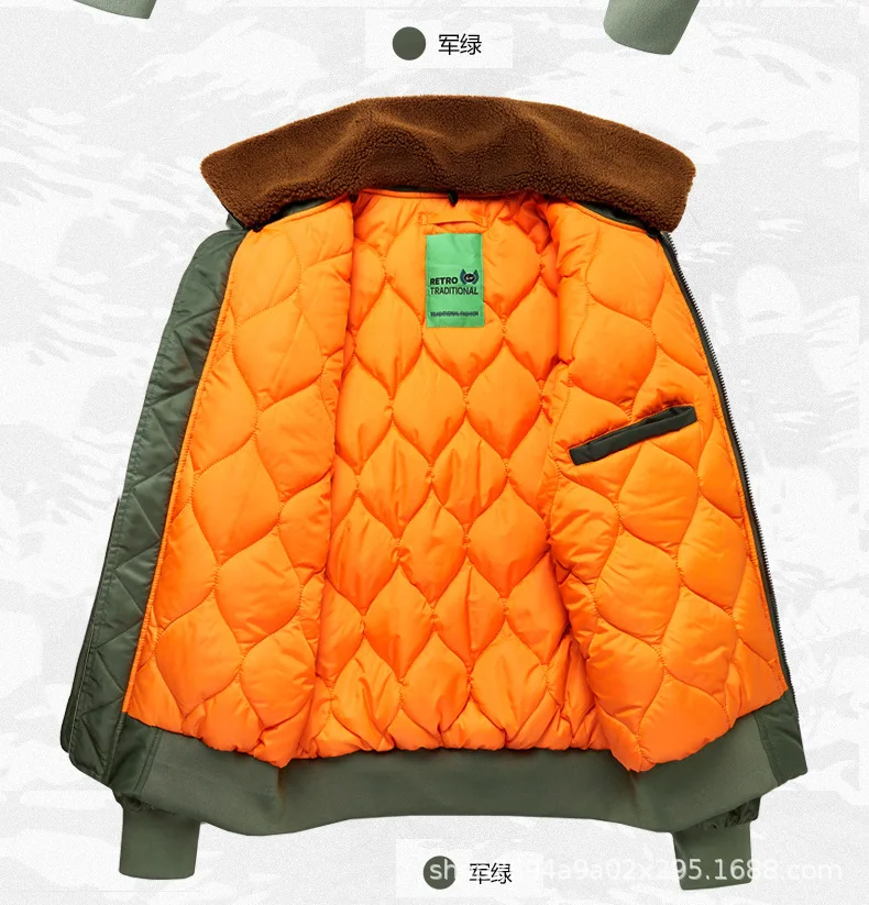 Men's Winter Warm Flight Bomber Parkas With Fur Collar Cotton Padded Thick Thermal Overcoat Pilot Jacket