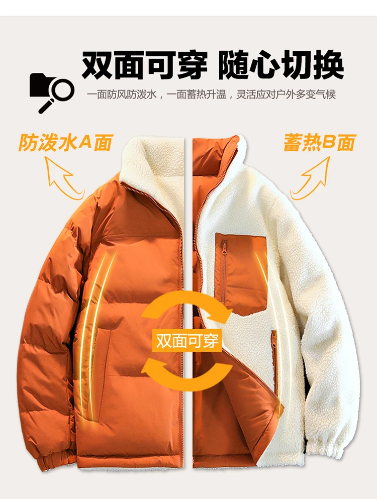 Korean Style Trendy Winter Clothing Men's Parkas Wool Warm Coat Windproof Thick Coat Stand Collar Multi-color Men's Quality Coat