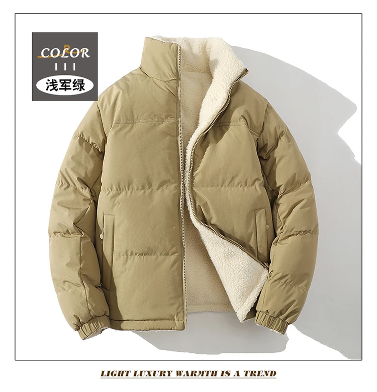 Korean Style Trendy Winter Clothing Men's Parkas Wool Warm Coat Windproof Thick Coat Stand Collar Multi-color Men's Quality Coat