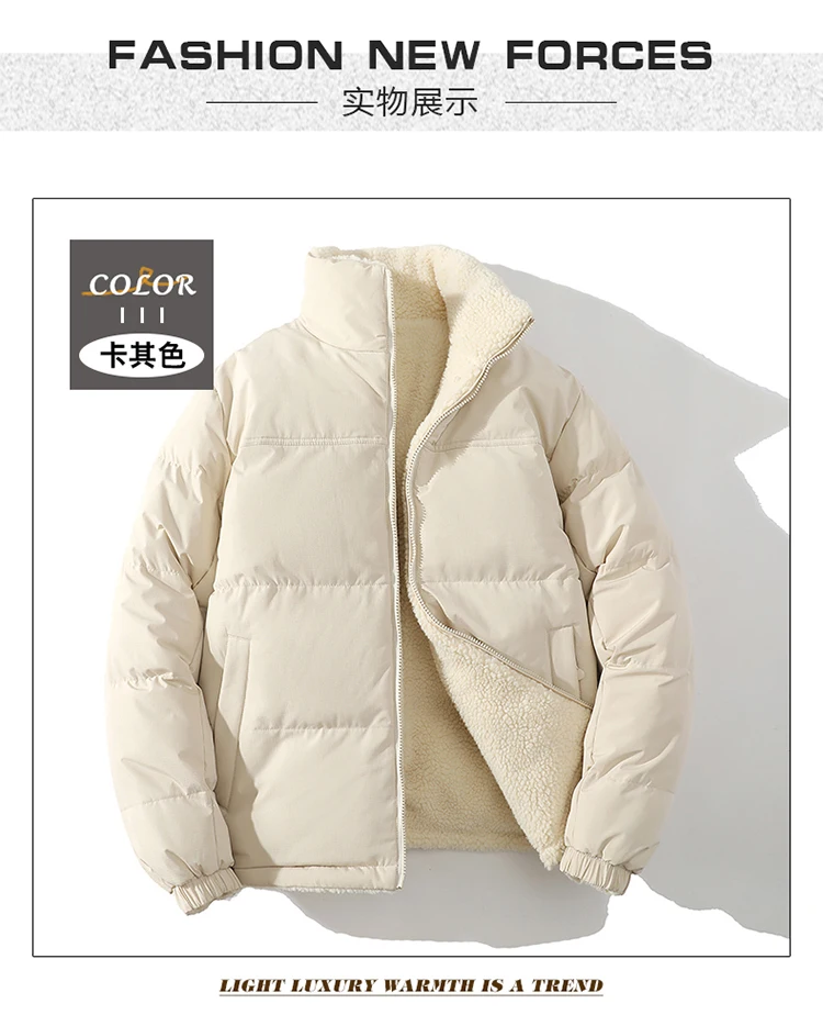 Korean Style Trendy Winter Clothing Men's Parkas Wool Warm Coat Windproof Thick Coat Stand Collar Multi-color Men's Quality Coat